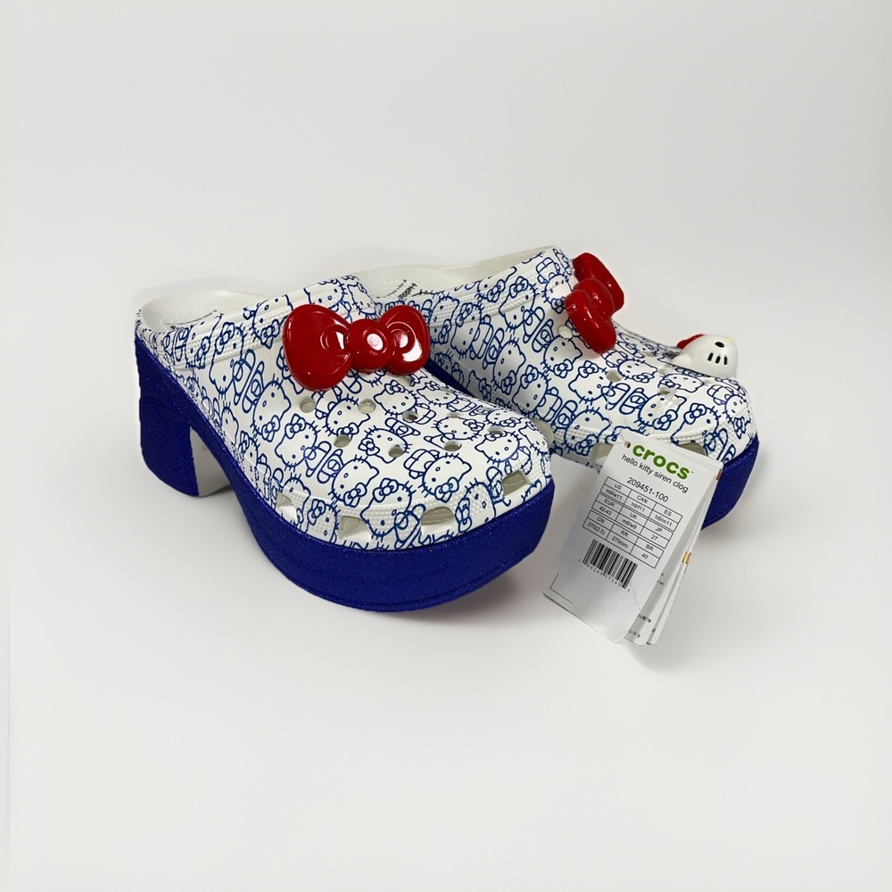 Crocs Hello Kitty 50th Anniversary Blue Glitter Siren Clog Women's 11 Men's 9 - Picture 2 of 10